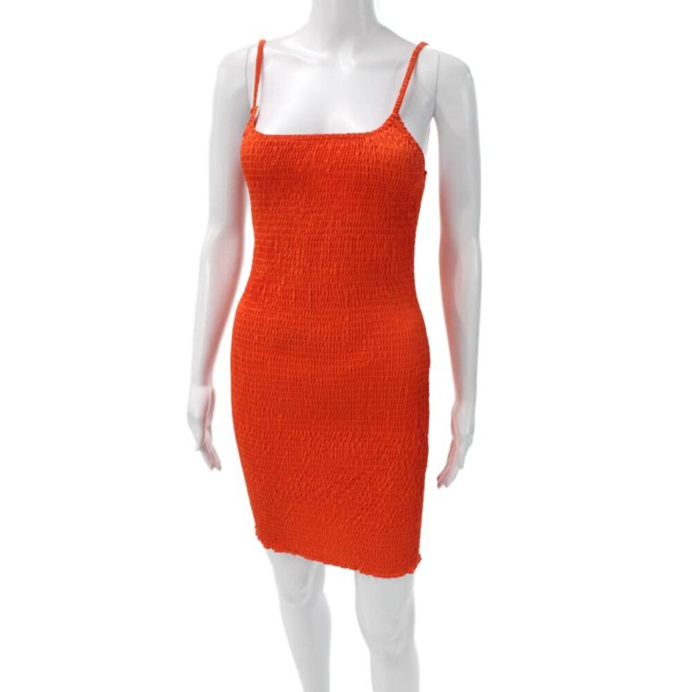 SNDYS. Womens Bodycon Dress Orange Sleeveless Square Neck Short Size 2